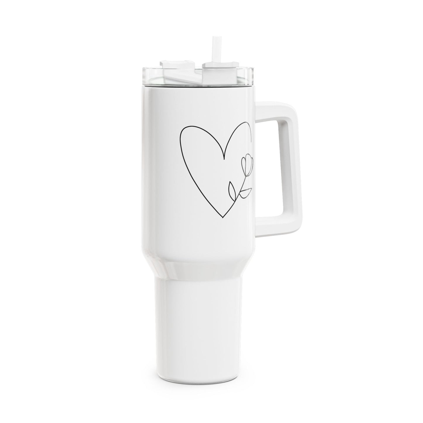 HERZ MIT TULPE • Liebesbeweis Geschenk, LOVE Liebesbotschaft • Tumbler mit Henkel & Strohhalm • XXL Reisebecher 1,2L