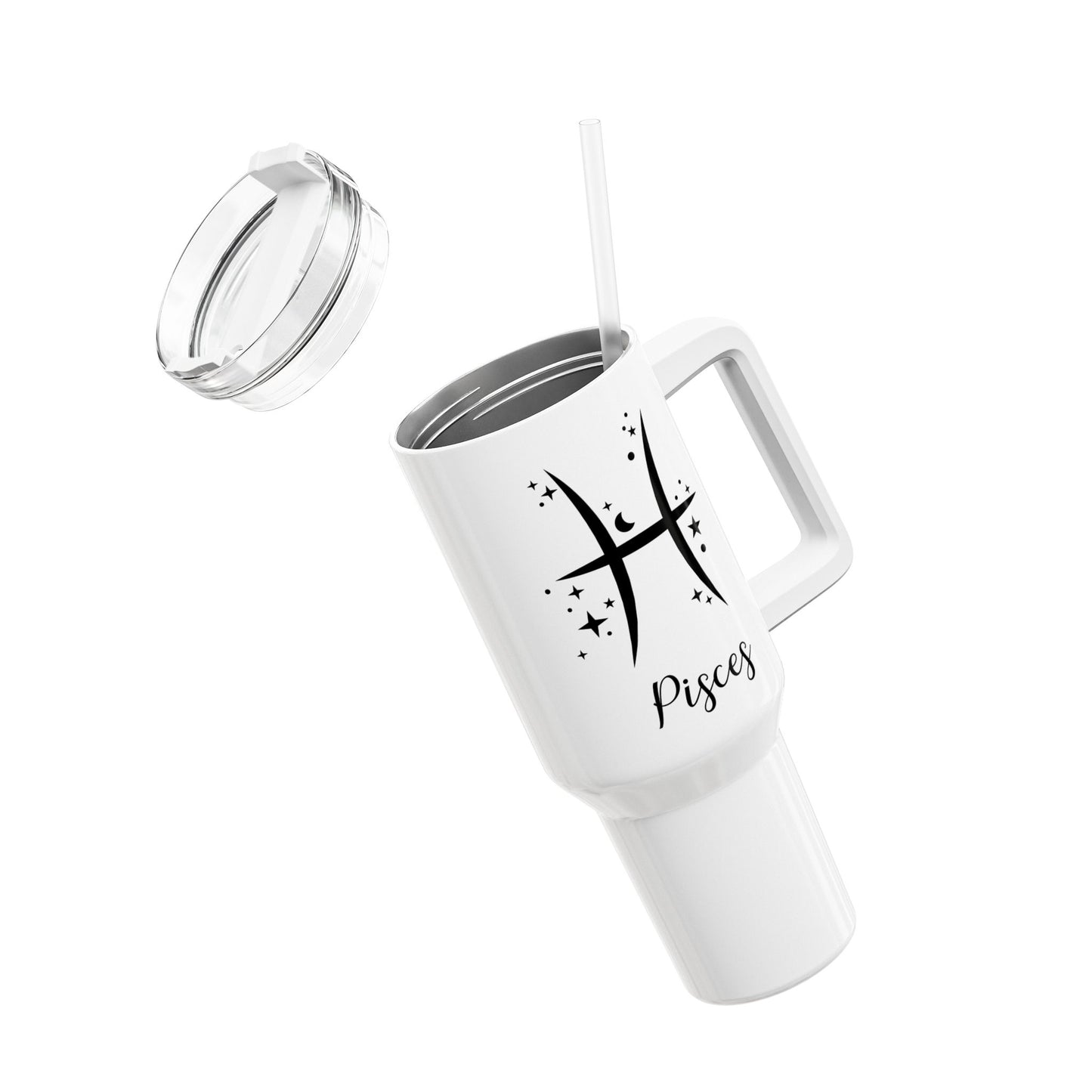 FISCHE PISCES Symbol Sterne Zeichen Tierkreiszeichen • Tumbler mit Henkel & Strohhalm • XXL Reisebecher 1,2L - YOGA SANTA