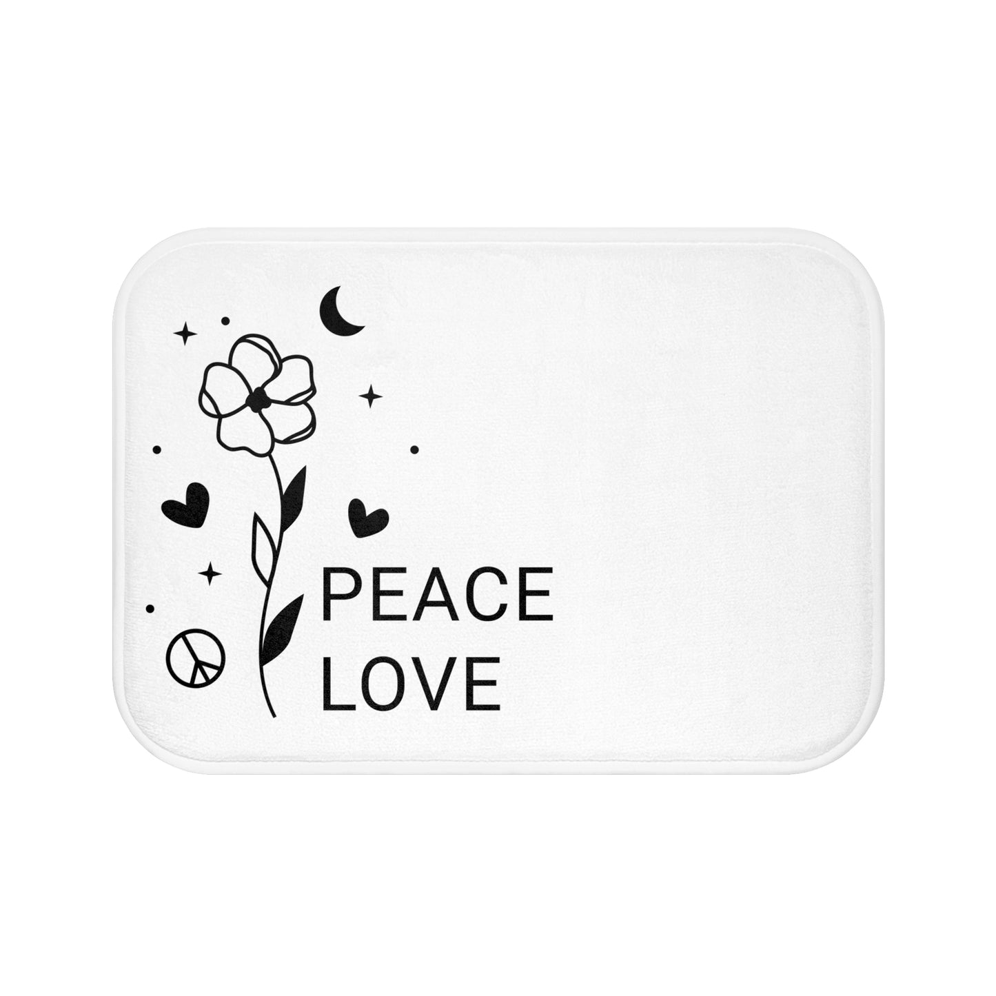 PEACE ZEICHEN LOVE HERZ BLUME MOND • Badvorleger Weiss / Fussmatte / Badteppich EXTRA Weich • 43 x 61 cm & 53 x 86 cm