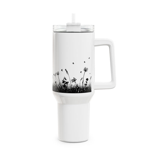 SCHMETTERLINGE BLUMENWIESE • Tumbler mit Henkel & Strohhalm • XXL Reisebecher 1,2L
