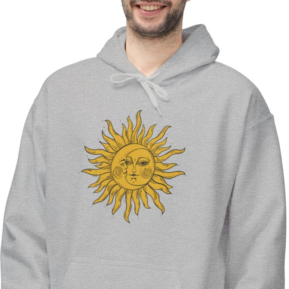 SONNE MOND VINTAGE RENTRO Zeichnung • Fleece Hoodie für Damen & Herren • Baumwolle 🌿