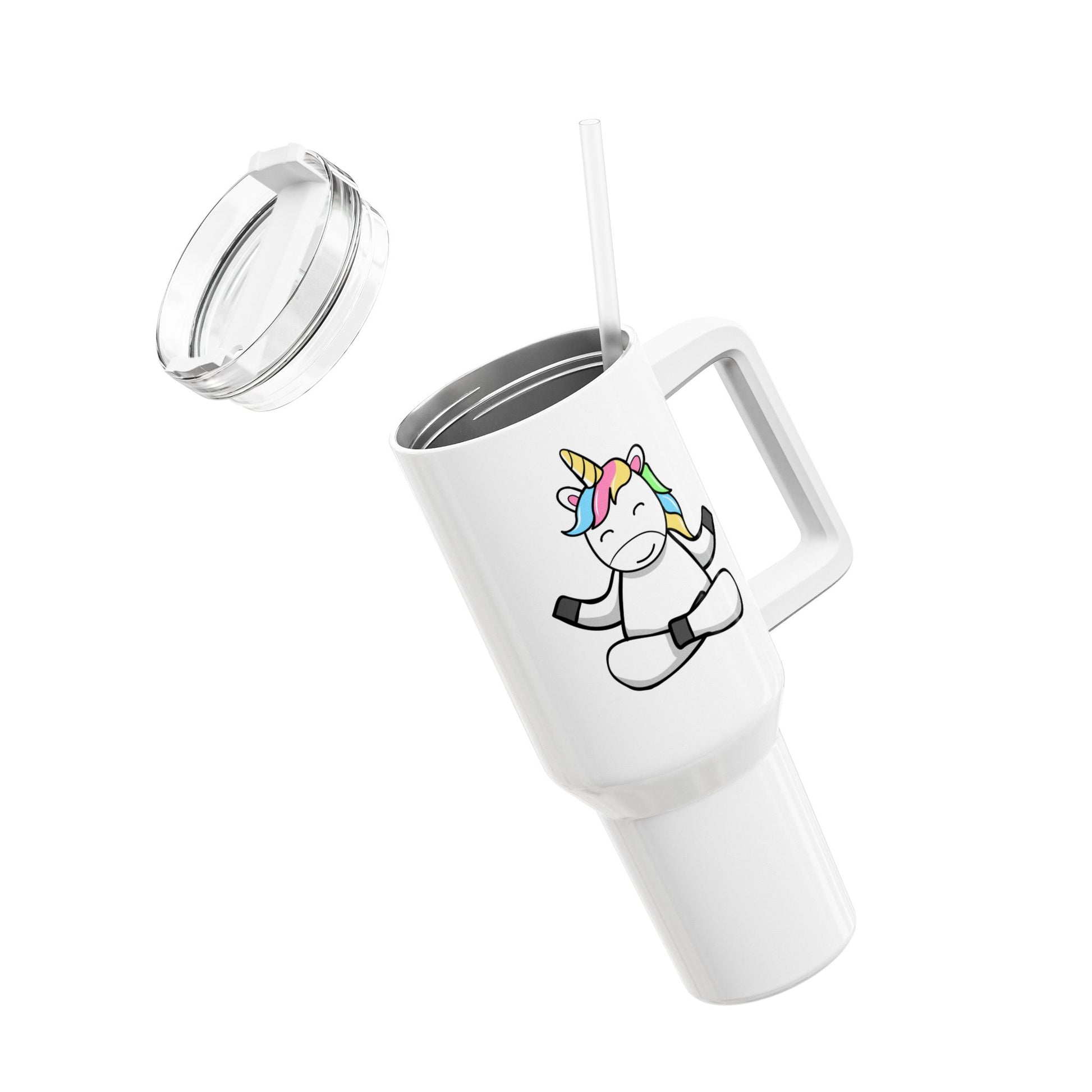 EINHORN NIEDLICH SÜß COMIC ZEICHNUNG REGENBOGEN • Tumbler mit Henkel & Strohhalm • XXL Reisebecher 1,2L - YOGA SANTA