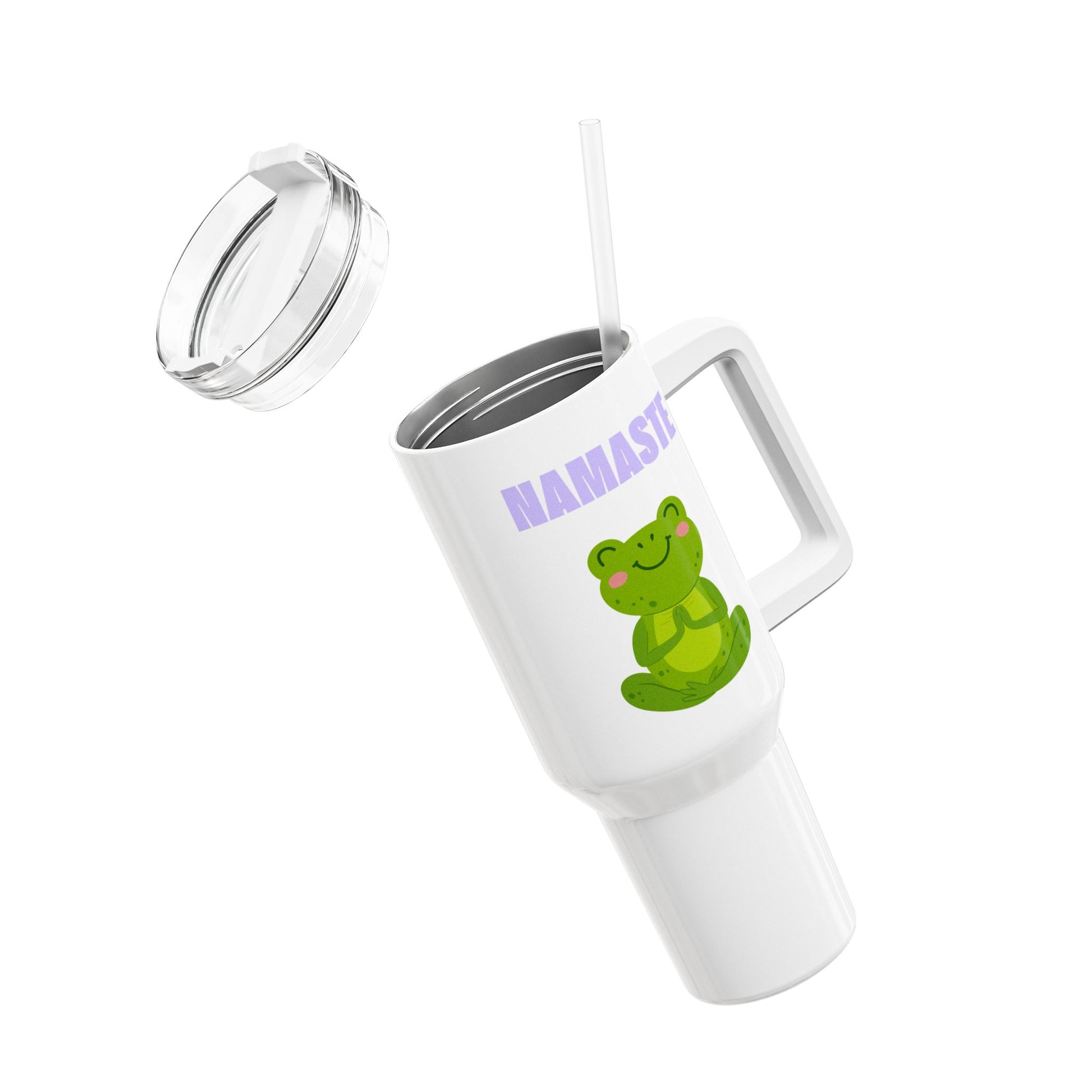NAMASTE FROSCH NIEDLICH COMIC • Tumbler mit Henkel & Strohhalm • XXL Reisebecher 1,2L - YOGA SANTA