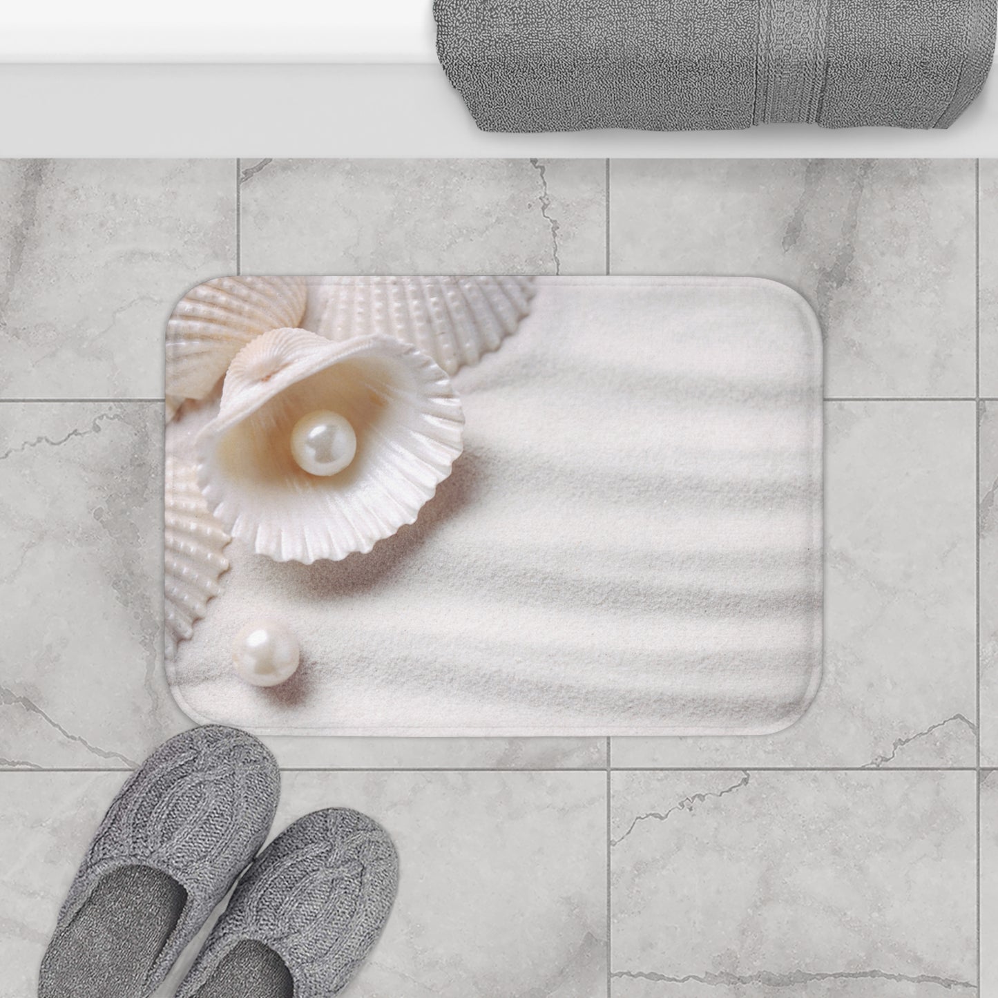 SANDSTRAND MUSCHEL PERLEN • Badvorleger / Fussmatte / Badteppich EXTRA Weich • 43 x 61 cm & 53 x 86 cm