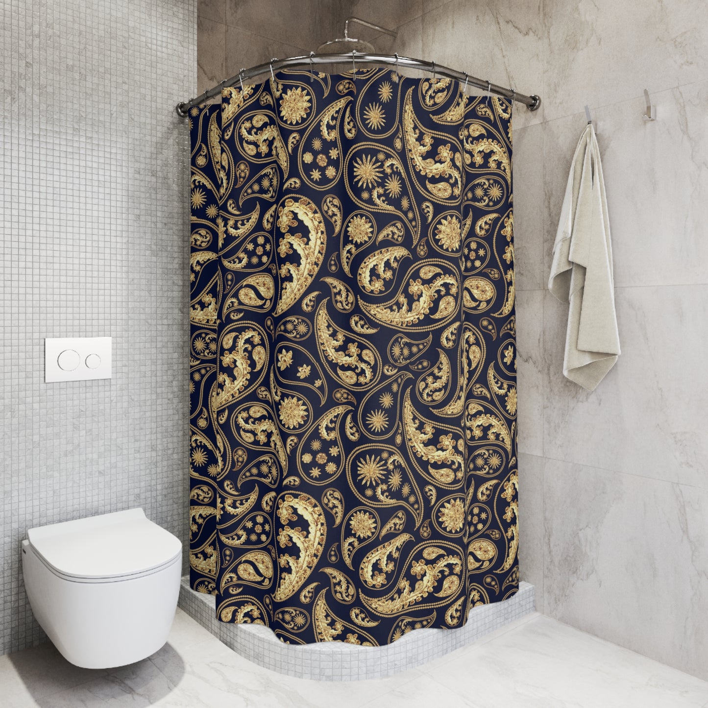PAISLEY MUSTER GELBGOLD • Hochwertiger, Schöner Duschvorhang 180x200 cm