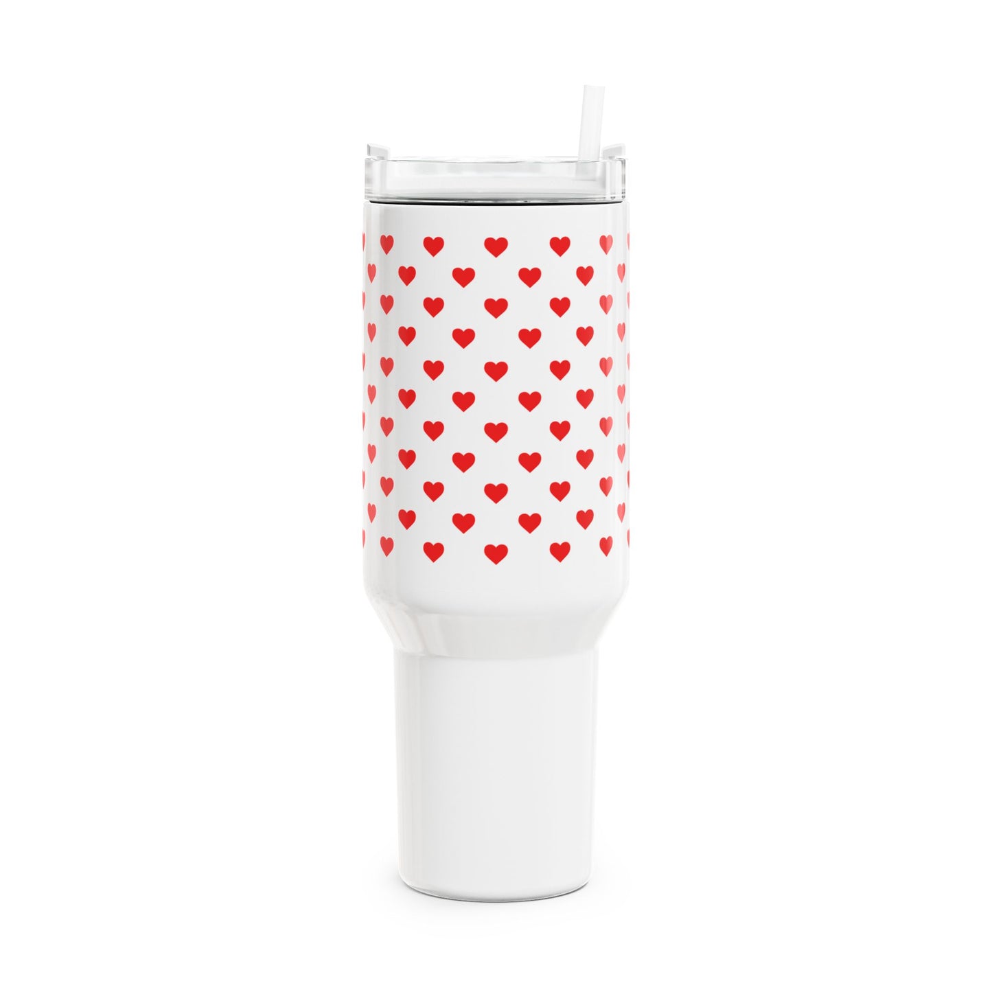 HERZEN MUSTER ROTE HERZCHEN - LOVE NIEDLICH SÜßE LIEBE  • Tumbler mit Henkel & Strohhalm • XXL Reisebecher 1,2L