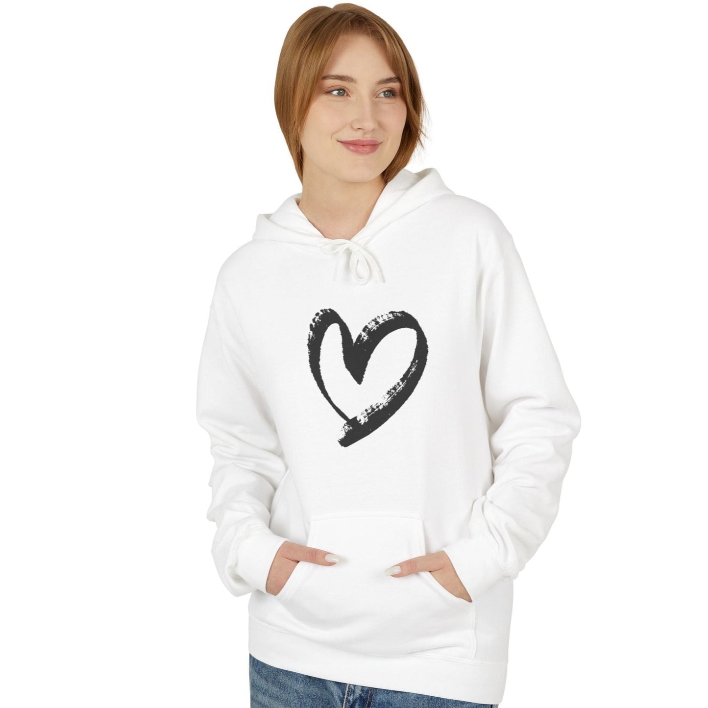 HERZ HERZCHEN HANDGEZEICHNETES DESIGN BILD MOTIV • Fleece Fitness Hoodie für Damen & Herren Kuschelpullover • Baumwolle 🌿