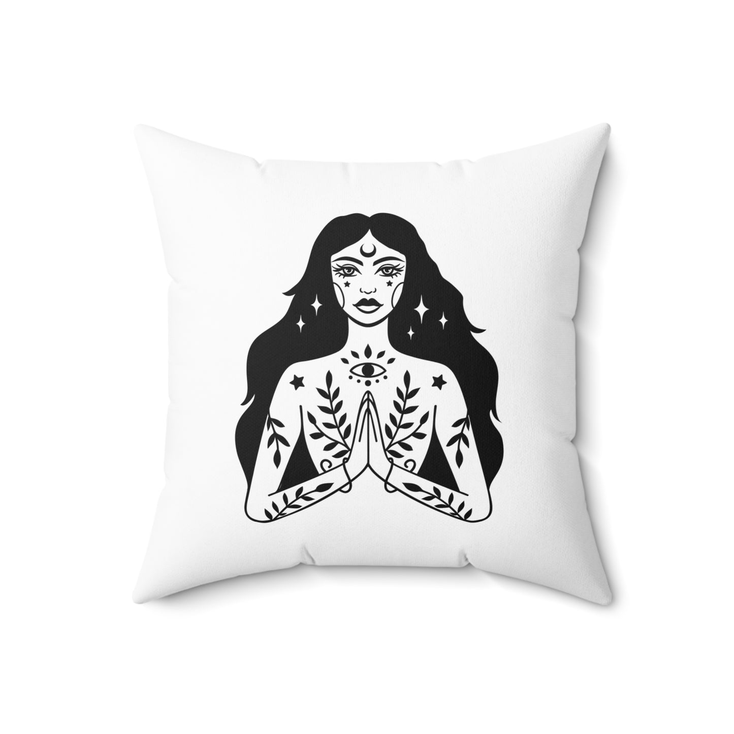 SCHÖNE FRAU ZEICHNUNG NAMASTE • Deko YOGA Kissen mit Reißverschluss Quadratisch Weiss