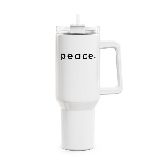 PEACE Spruch Friedenszeichen Botschaft • Tumbler mit Henkel & Strohhalm • XXL Reisebecher 1,2L