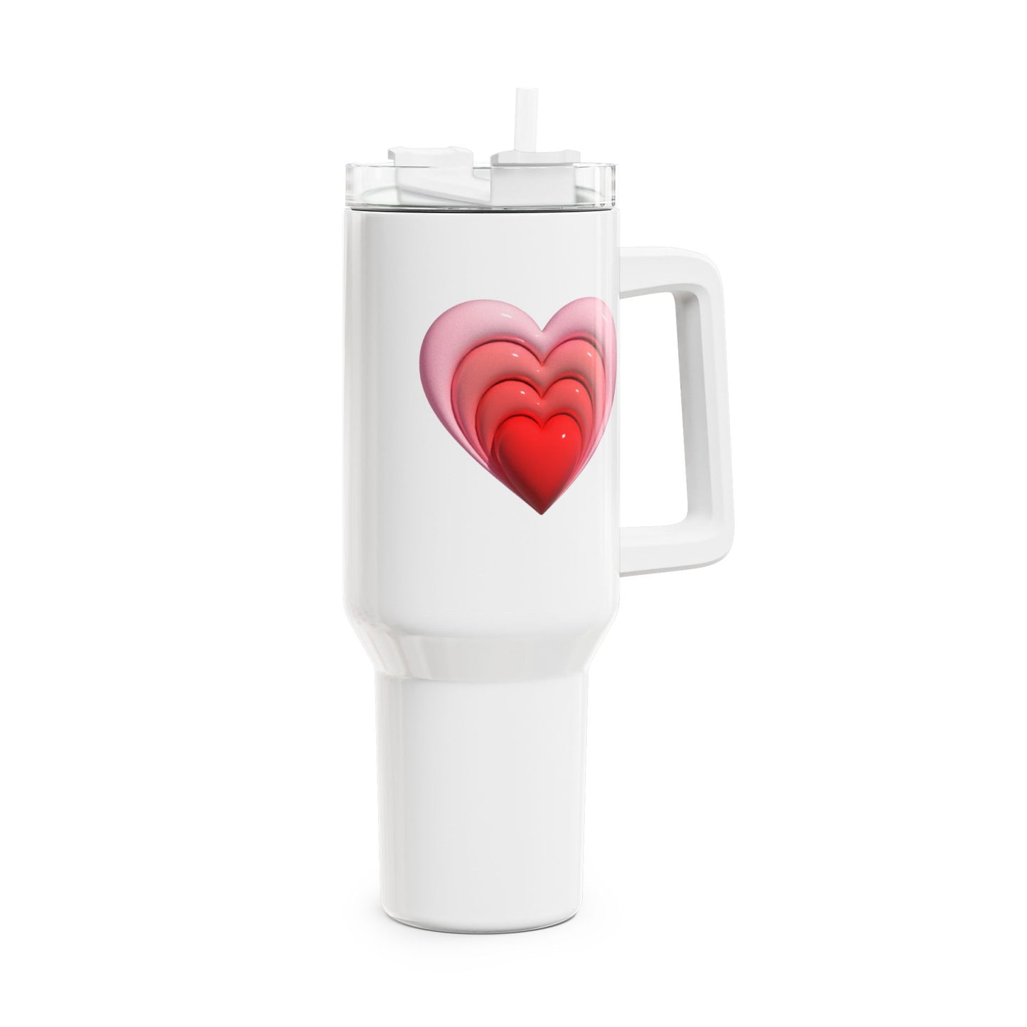 HERZ ROT 3D OPTISCHE ILLUSION • Tumbler mit Henkel & Strohhalm • XXL Reisebecher 1,2L