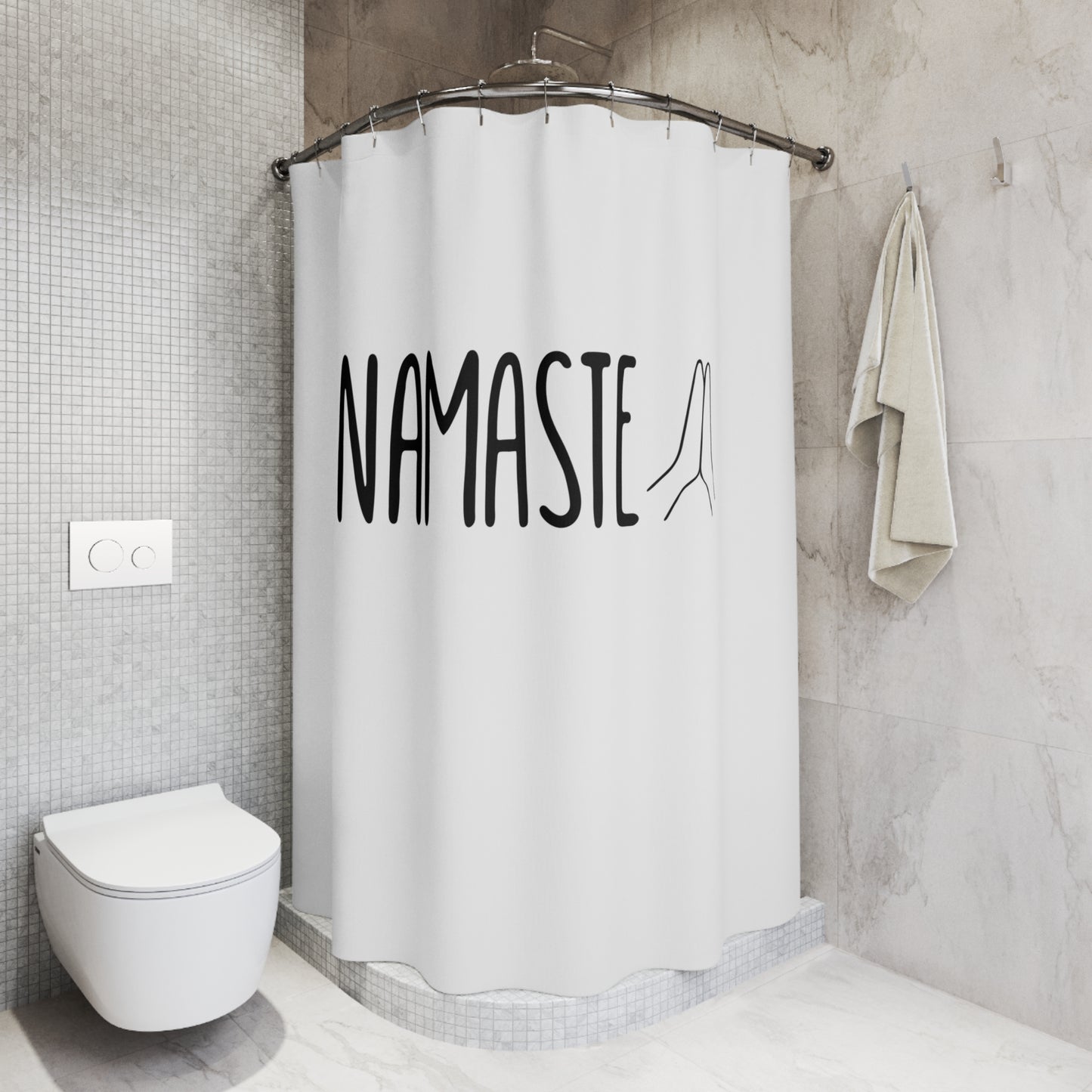 NAMASTE YOGA SPRUCH BEGRÜßUNG • Hochwertiger, Schöner Duschvorhang 180x200 cm Weiss