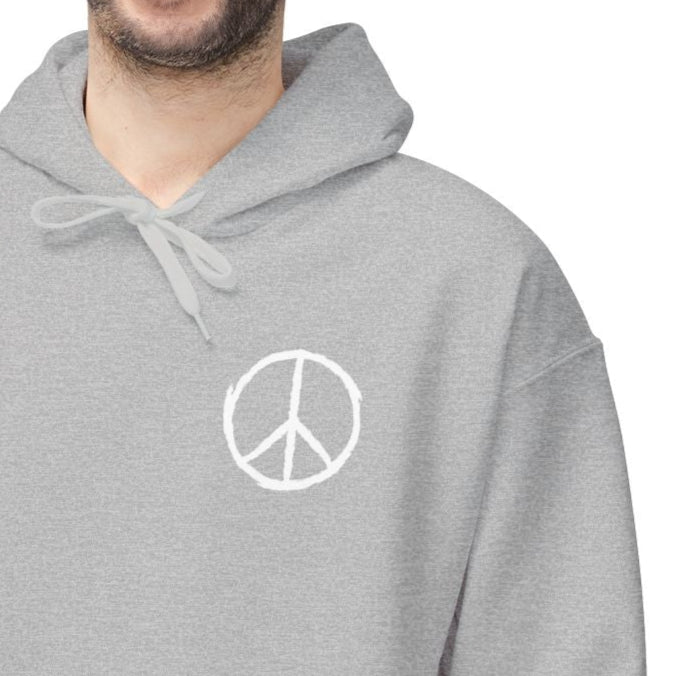 PEACE ZEICHEN HANDGEZEICHNET MINIMALISTISCHES DESIGN • Fleece Hoodie für Damen & Herren • Baumwolle 🌿