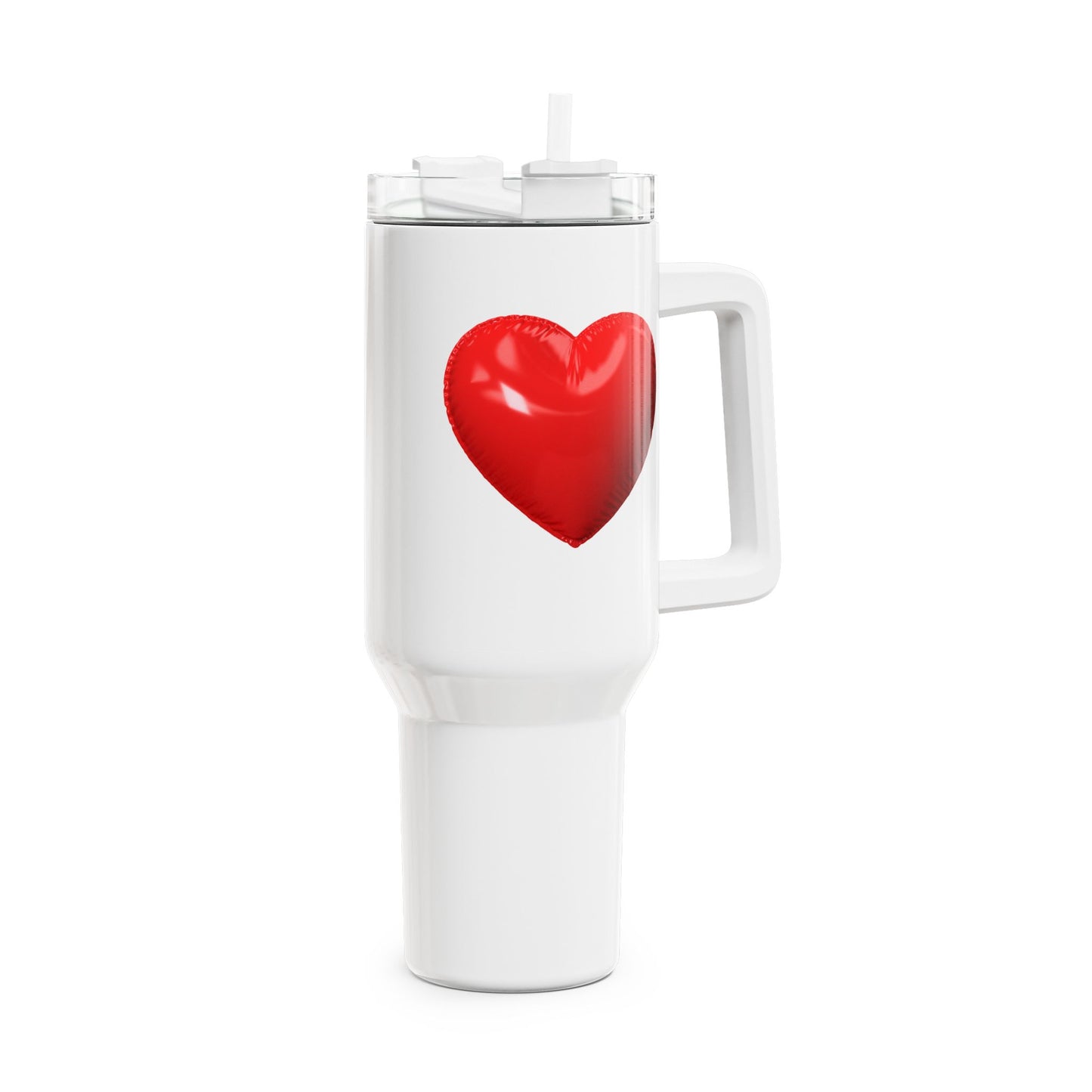 HERZ KNALLROT 3D Illusion Luftballon • Tumbler mit Henkel & Strohhalm • XXL Reisebecher 1,2L