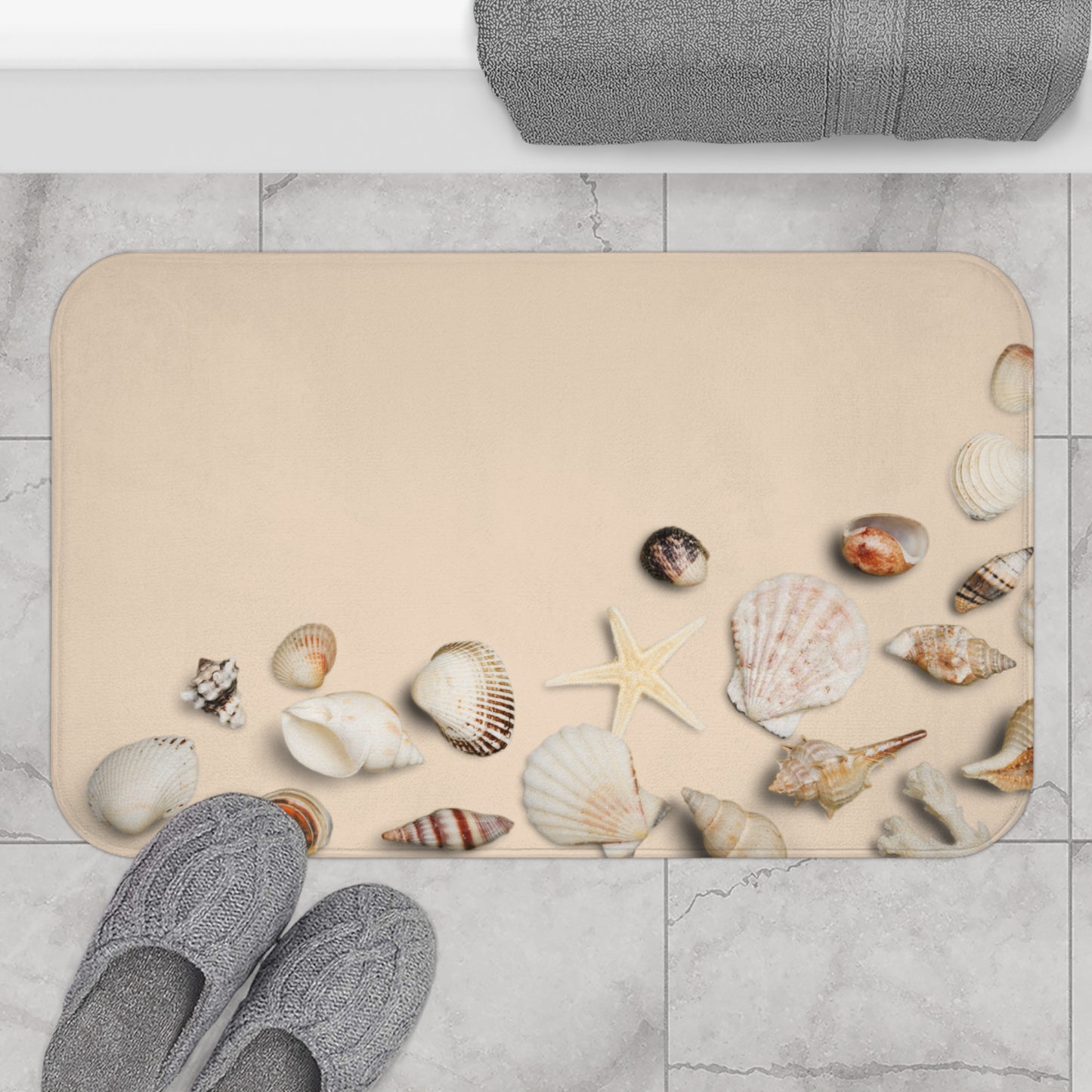 MUSCHELN AM SANDSTRAND • Badvorleger / Fussmatte / Badteppich EXTRA Weich • 43 x 61 cm & 53 x 86 cm