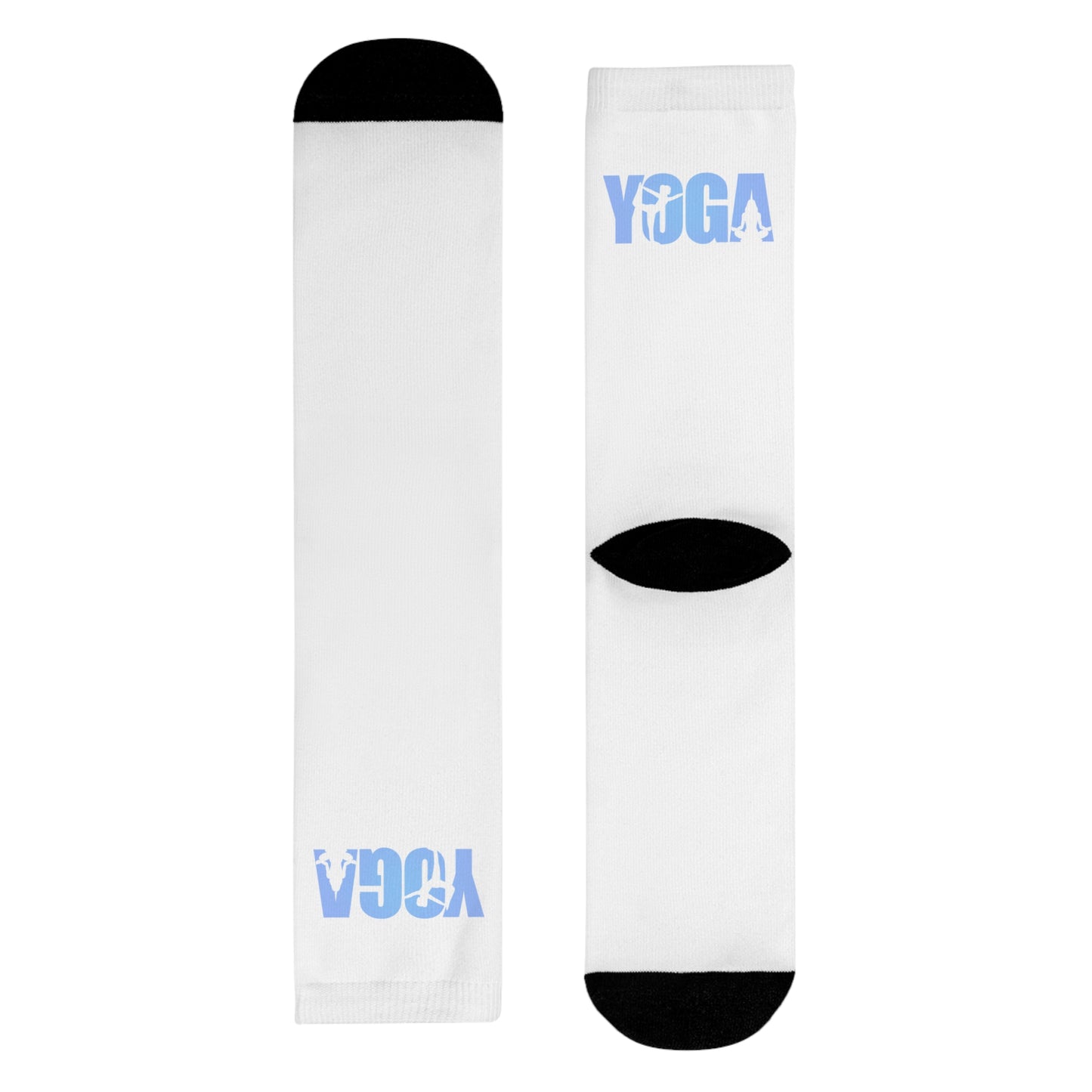 YOGA SCHRIFTZUG HELLBLAU - MIT YOGA POSEN MOTIV • Yoga Liebhaber Meditations- Yogalehrer Geschenkidee • Spirituelle Socken Weiß mit Motiv