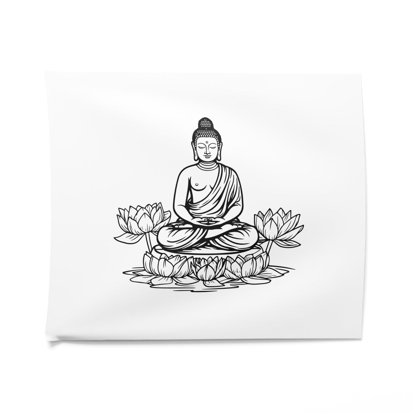 BUDDHA FIGUR zwischen LOTUSBLÜTEN • Wandtuch • Wandttepich Schwarz Weiß • Wanddekor in v. Größen bis XXL