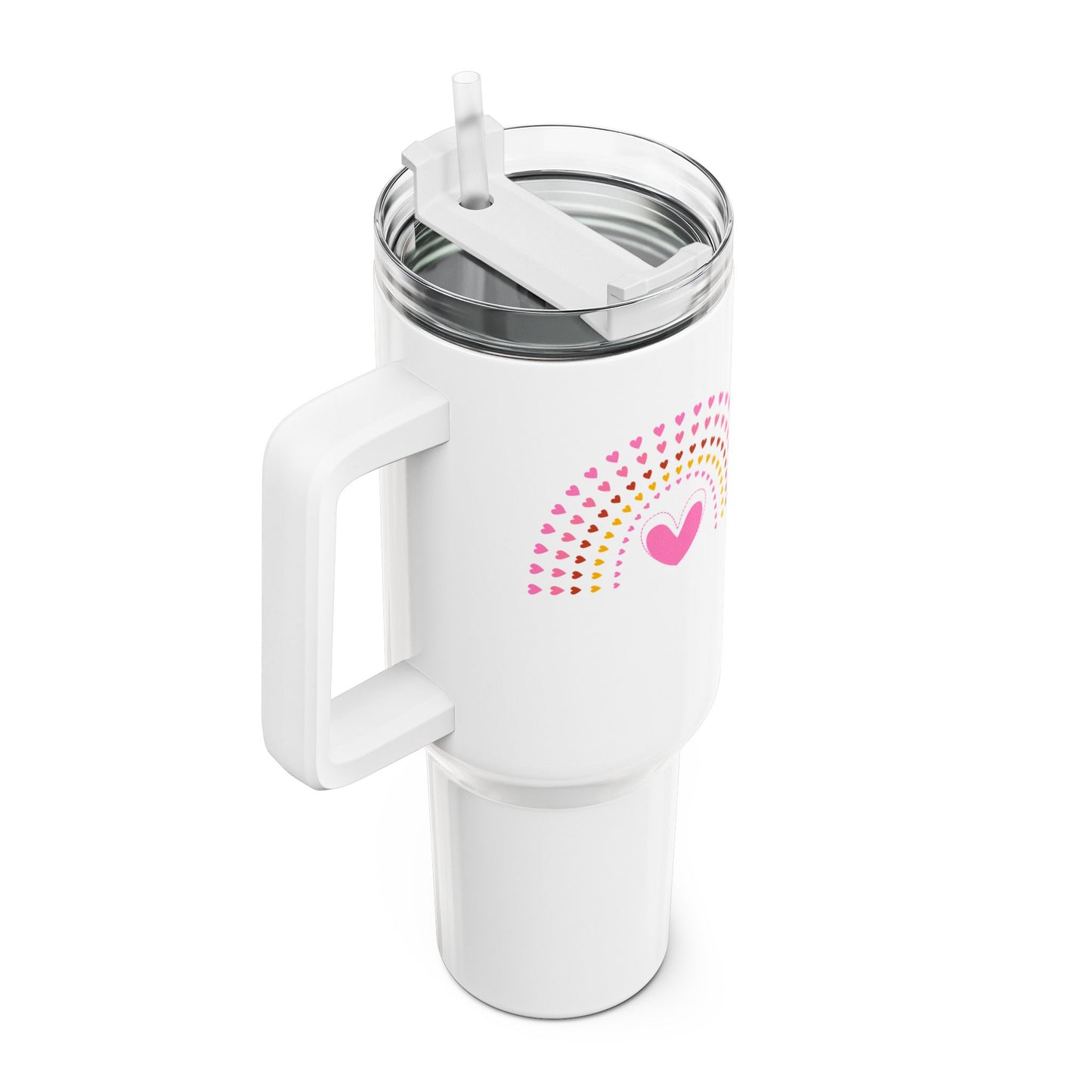 REGENBOGEN PINKE HERZEN • FÜR MÄDCHEN & TEENAGER • Tumbler mit Henkel & Strohhalm • XXL Reisebecher 1,2L