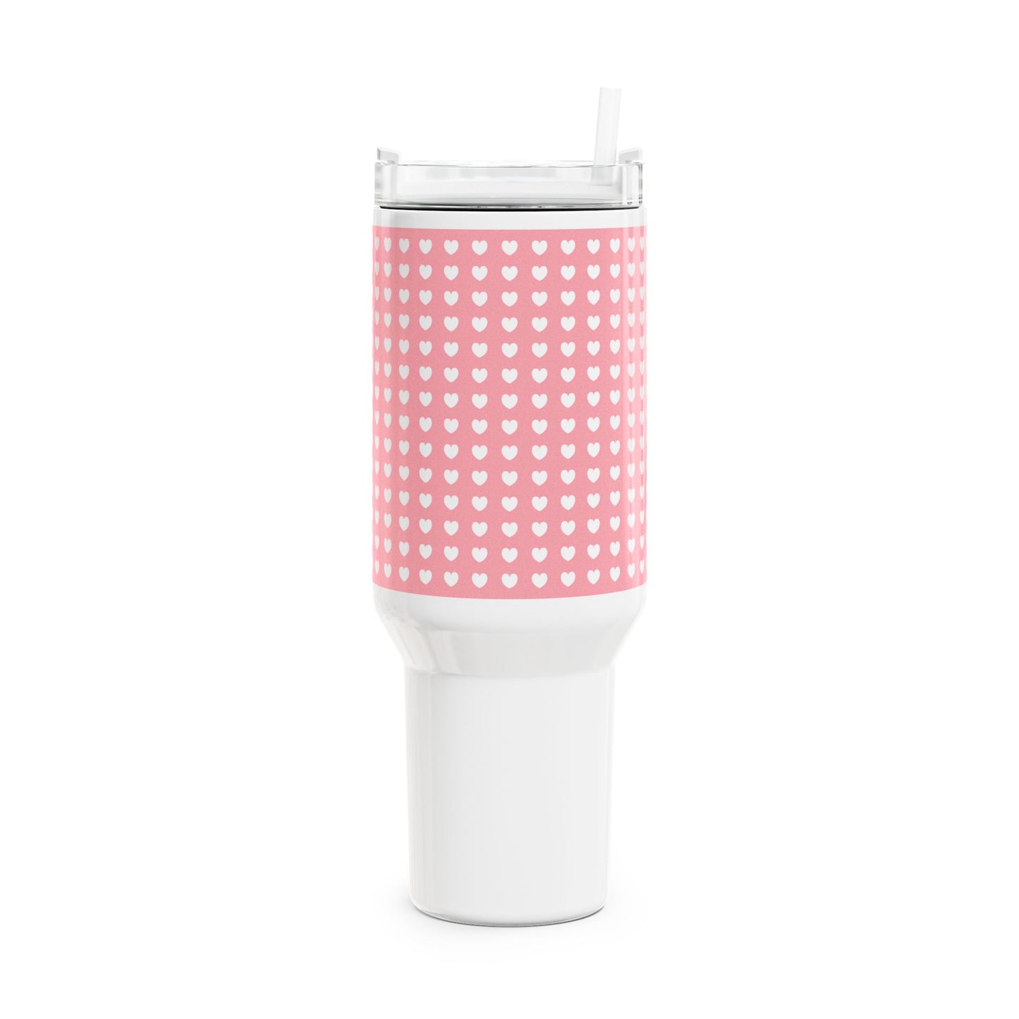 HERZENMUSTER ROSA PASTELL • Tumbler mit Henkel & Strohhalm • XXL Reisebecher 1,2L