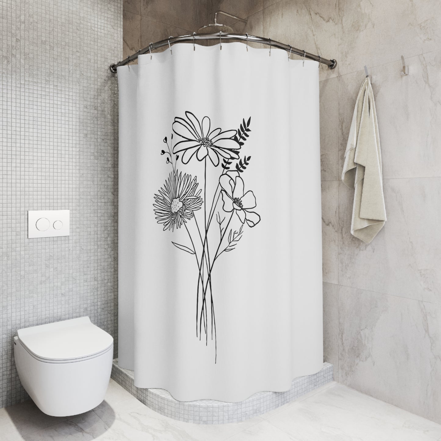 BLUMEN STRAUSS  • Hochwertiger, Schöner Duschvorhang 180x200 cm Weiss