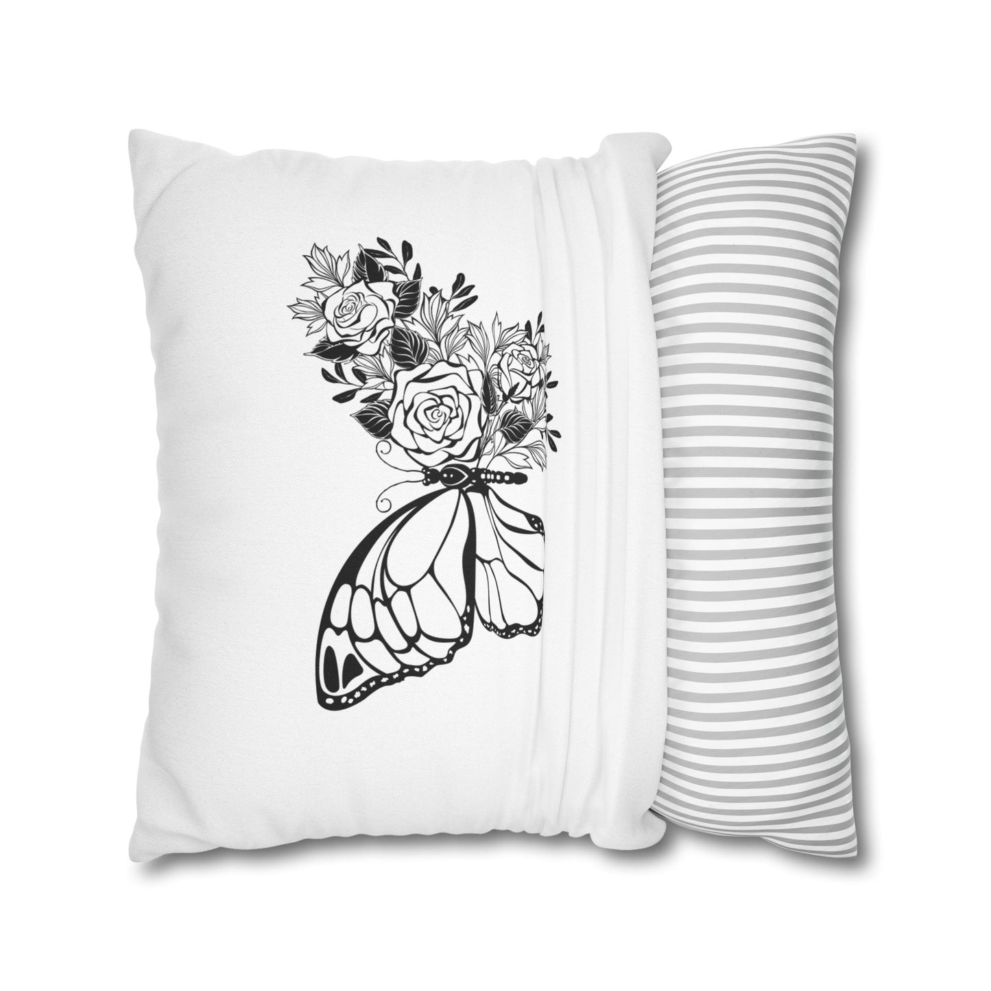 BLUMEN SCHMETTERLING • Deko Kissenbezug mit Reißverschluss Quadratisch Weiß