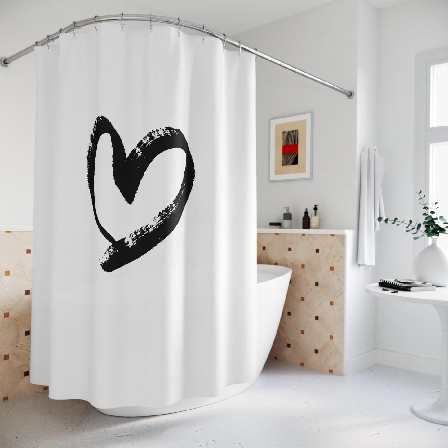 HERZ ZEICHNUNG • Liebesbeweis Geschenk, LOVE Liebesbotschaft • Duschvorhang 180x200 cm Weiss