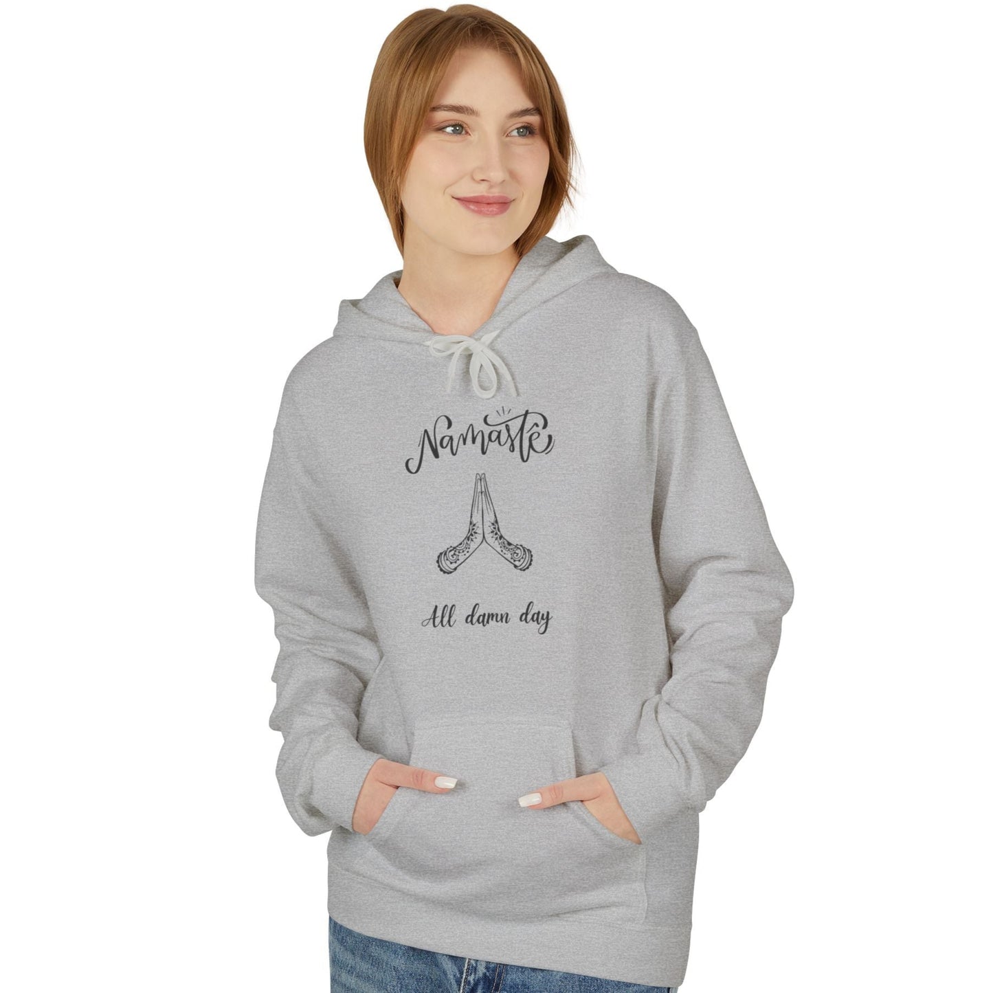 NAMASTE ALL DAMN DAY • Lustiger Yoga Spruch • Kuschelweicher Hoodie für Damen & Herren • Baumwolle 🌿