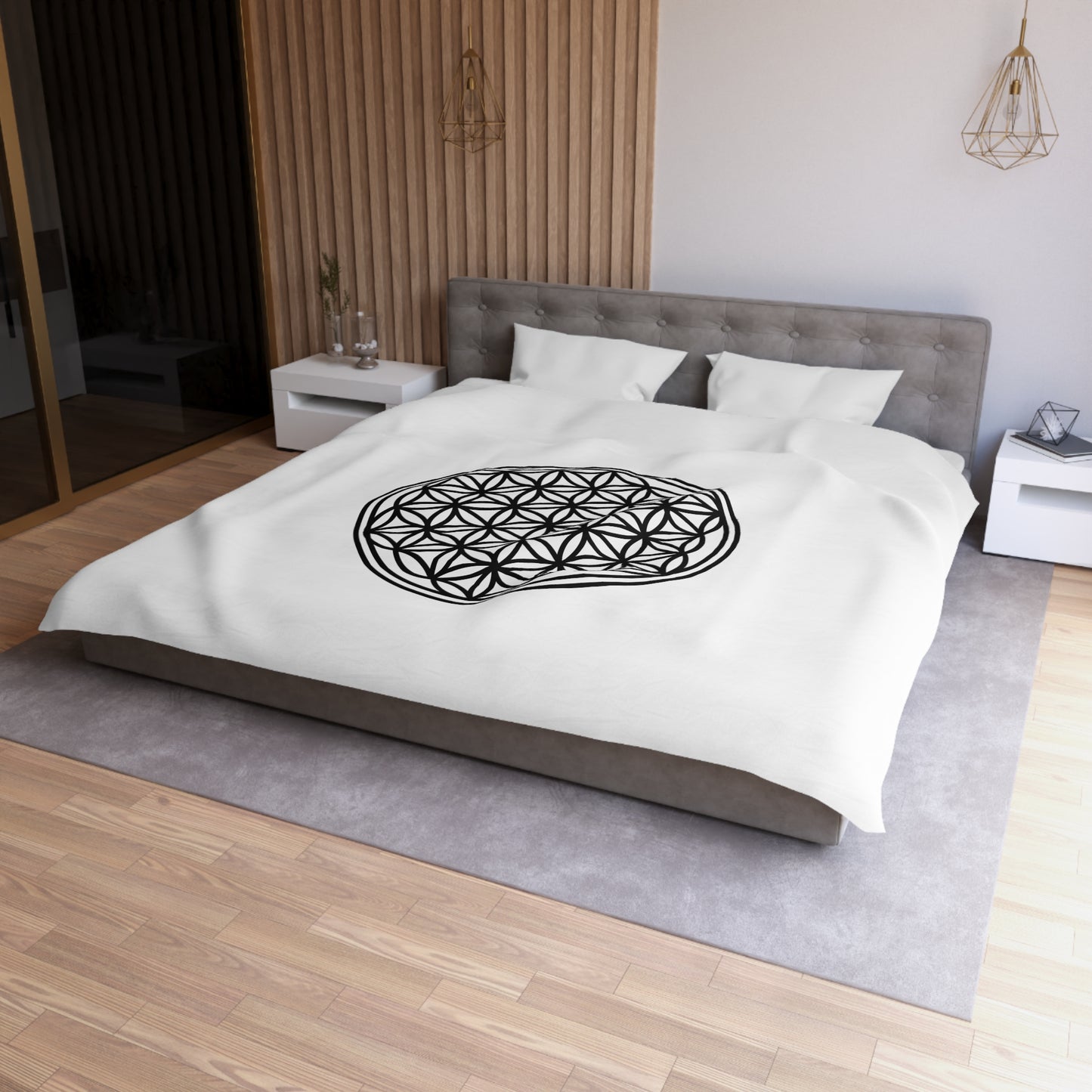 BLUME DES LEBENS schwarz • Luxus Fleece Kuschelweich Bettwäsche 200x200 cm &  220x240 cm