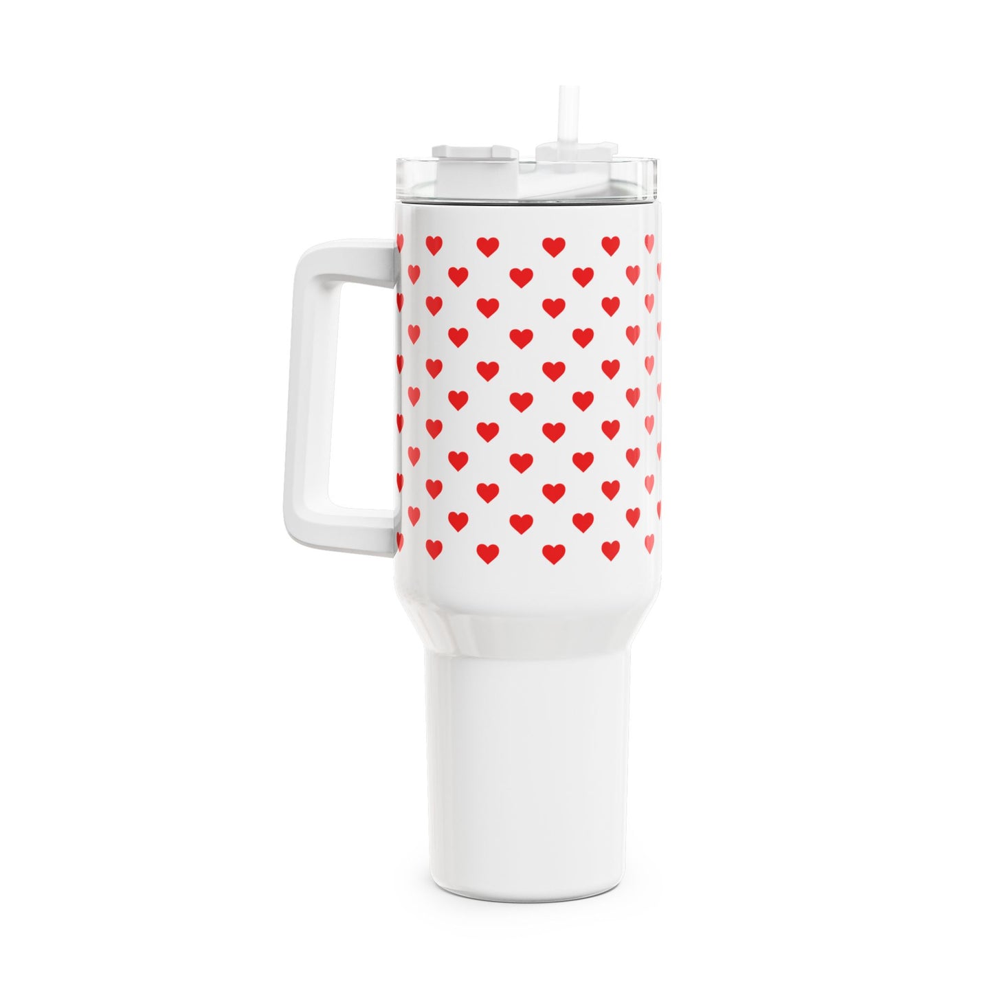 HERZEN MUSTER ROTE HERZCHEN - LOVE NIEDLICH SÜßE LIEBE  • Tumbler mit Henkel & Strohhalm • XXL Reisebecher 1,2L