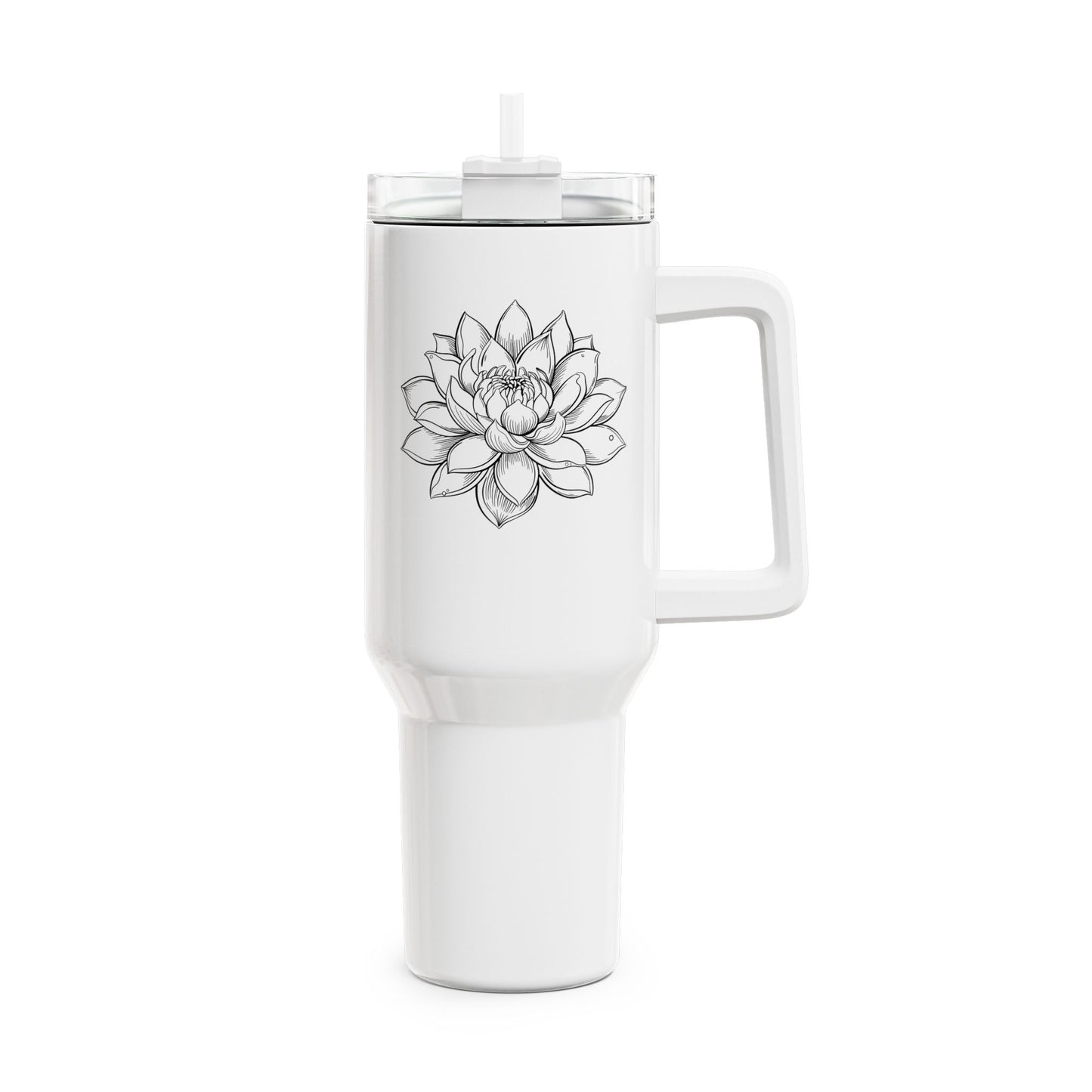 LOTUSBLÜTE FILIGRANE ZEICHNUNG • Tumbler mit Henkel & Strohhalm • XXL Reisebecher 1,2L - YOGA SANTA