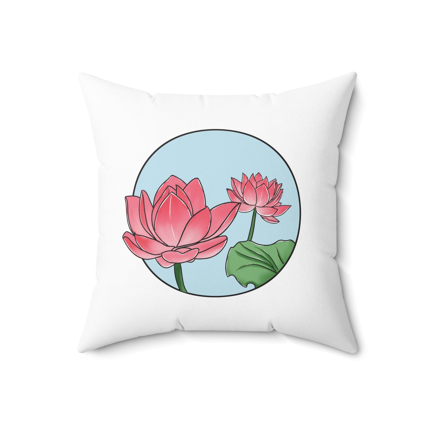 LOTUSBLÜTEN PINK ROSA ZEICHNUNG • Deko Kissen mit Reißverschluss Quadratisch Weiss