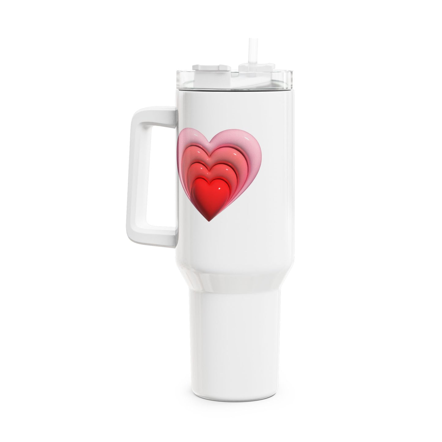 HERZ ROT 3D OPTISCHE ILLUSION • Tumbler mit Henkel & Strohhalm • XXL Reisebecher 1,2L