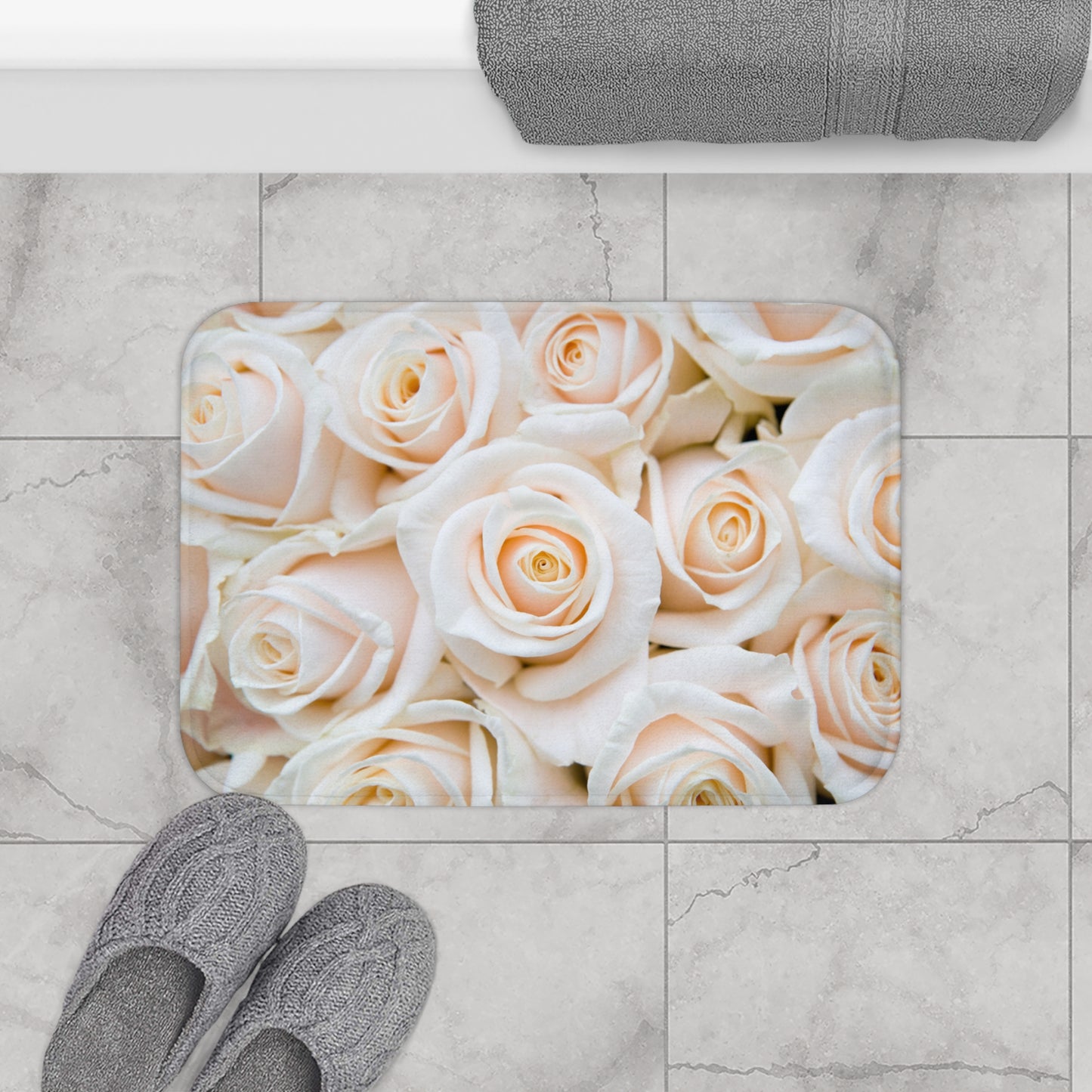 WEISSE ROSEN • Liebesbeweis Geschenk, LOVE Liebesbotschaft ❤️ • Badvorleger / Fussmatte / Badteppich EXTRA Weich • 43 x 61 cm & 53 x 86 cm