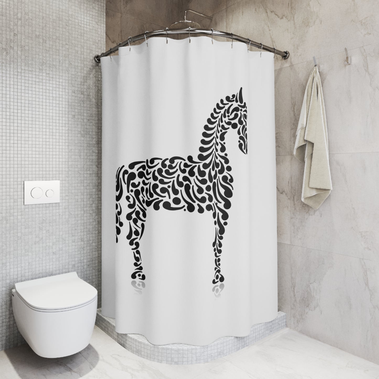 PFERD ZEICHNUNG KUNSTDRUCK • Hochwertiger, Schöner Duschvorhang 180x200 cm Weiss
