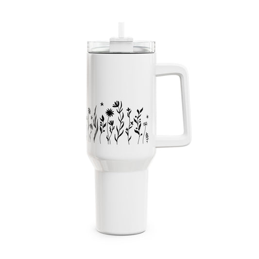 BLUMENWIESE BLÜMCHEN MOTIV • Tumbler mit Henkel & Strohhalm • XXL Reisebecher 1,2L
