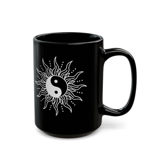 YING YANG SONNE • Spirituelles Design • 440ml XXL Kaffeebecher Schwarz - YOGA SANTA