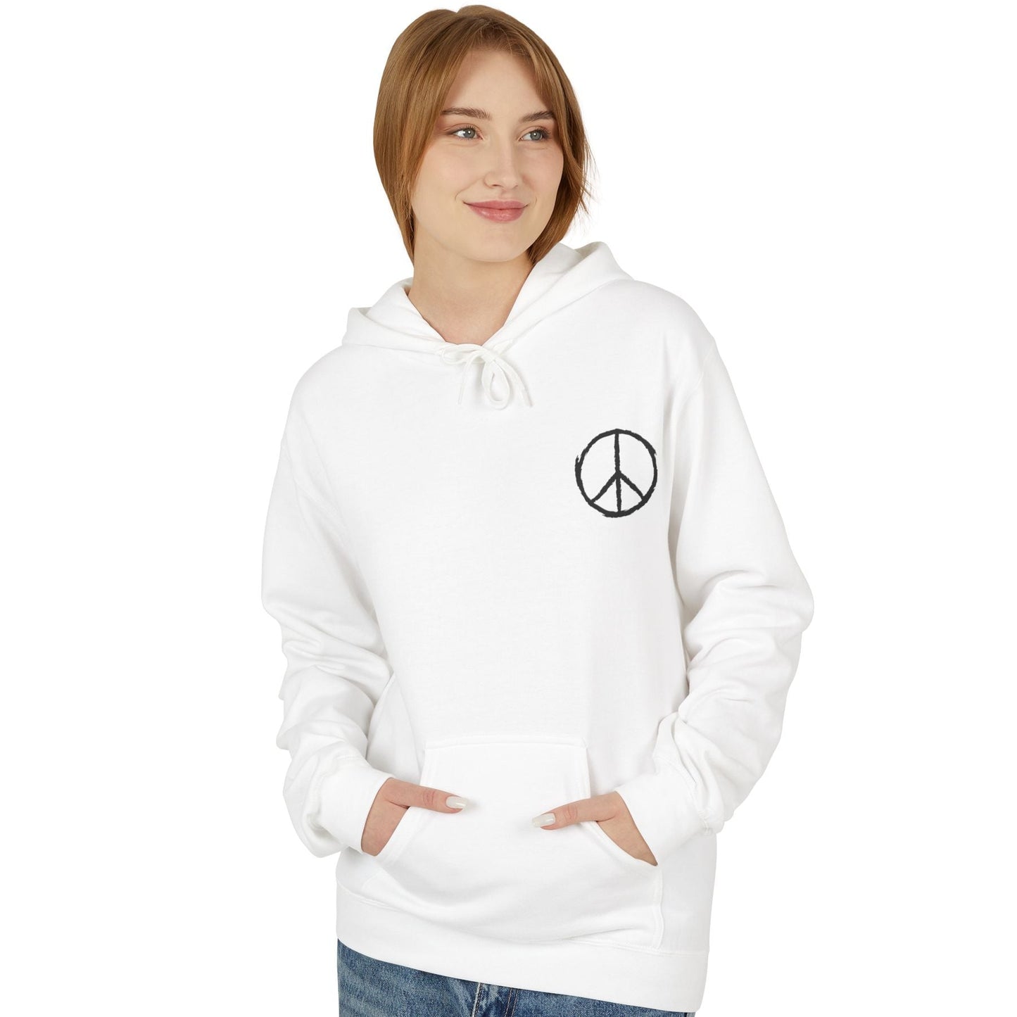 PEACE ZEICHEN HANDGEZEICHNET MINIMALISTISCHES DESIGN • Fleece Hoodie für Damen & Herren • Baumwolle 🌿