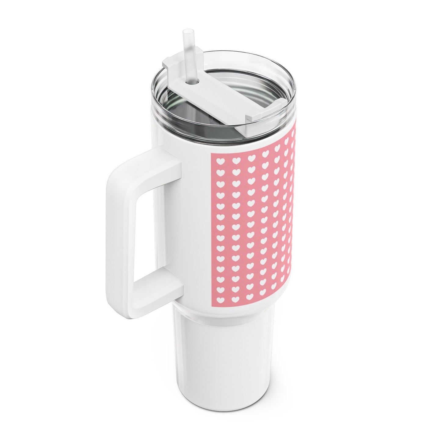 HERZENMUSTER ROSA PASTELL • Tumbler mit Henkel & Strohhalm • XXL Reisebecher 1,2L