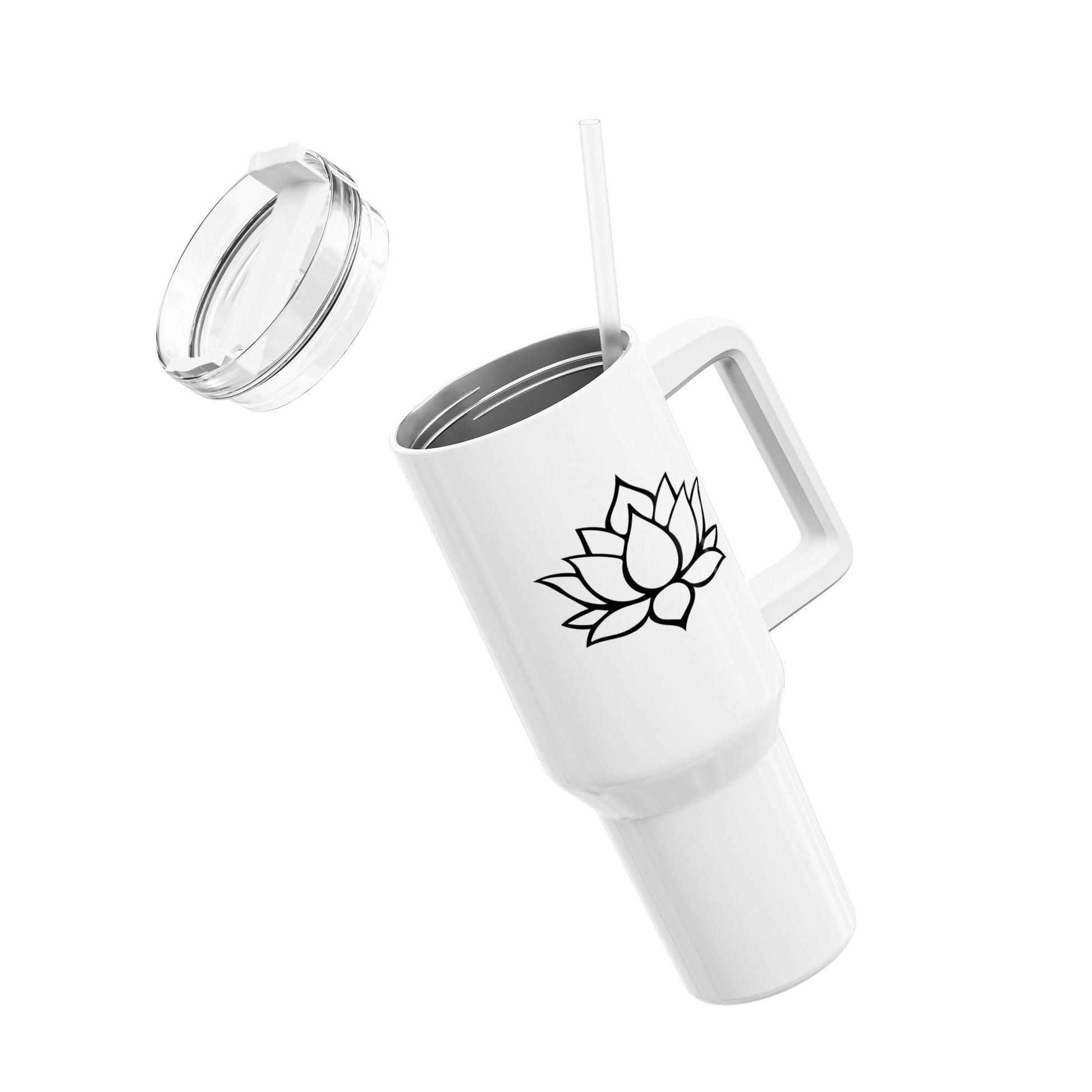 LOTUS MOTIV BLUME PRINT Schlicht • Tumbler mit Henkel & Strohhalm • XXL Reisebecher 1,2L - YOGA SANTA