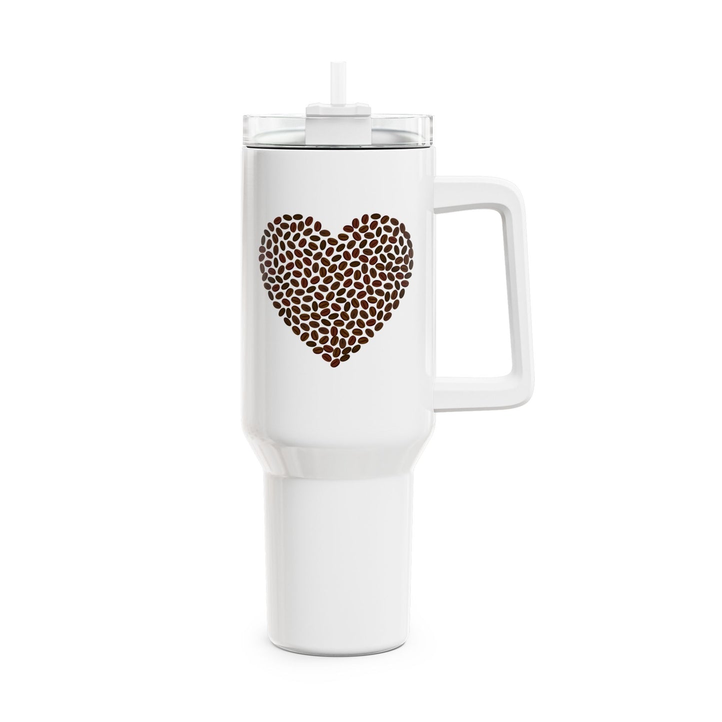 KAFFEEBOHNEN HERZ FÜR KAFFEELIEBHABER • Liebesbeweis Geschenk • Tumbler mit Henkel & Strohhalm • XXL Reisebecher 1,2L