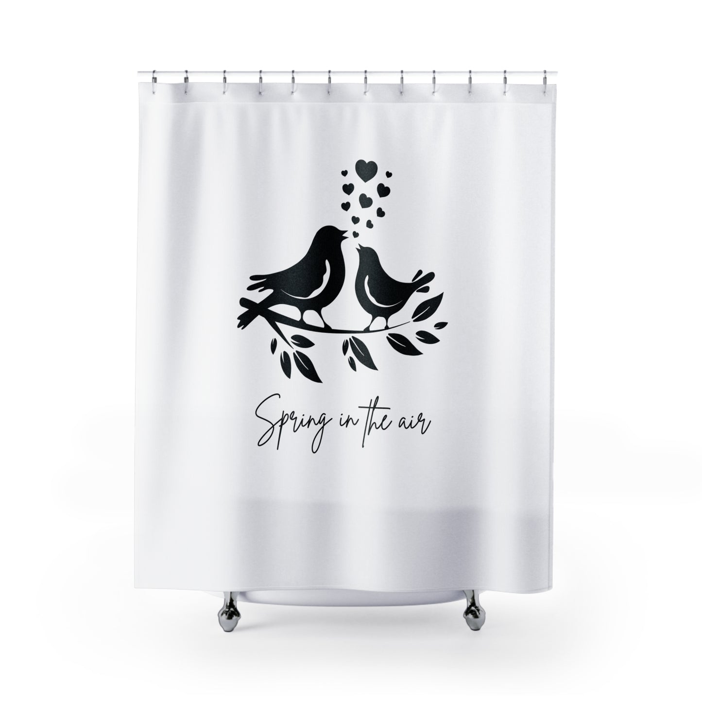 SPRING IN THE AIR - VERLIEBTE VÖGEL • LOVE Liebesbotschaft • Duschvorhang 180x200 cm Weiss