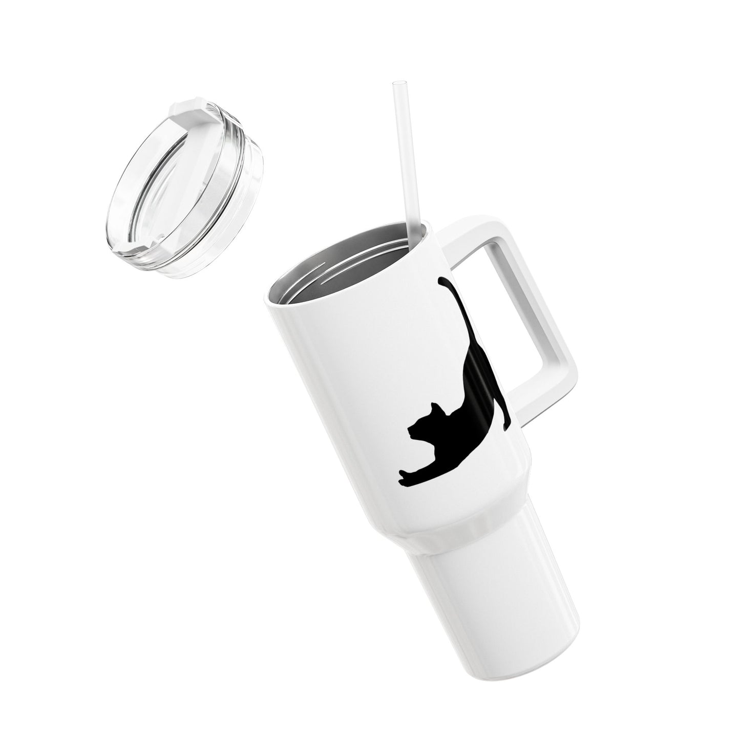 KATZENYOGA TIERYOGA POSE ASANA - Herabschauender Hund • Tumbler mit Henkel & Strohhalm • XXL Reisebecher 1,2L