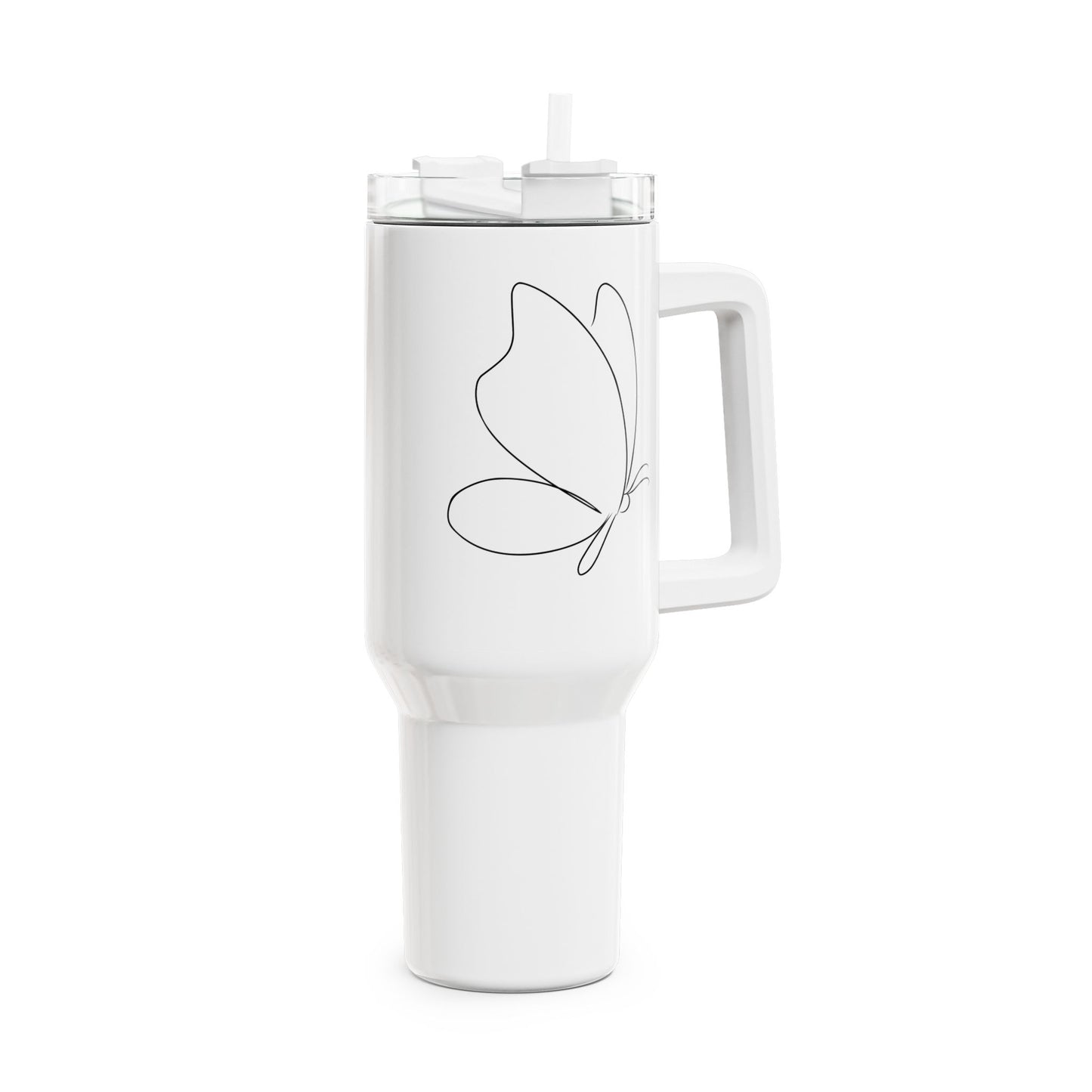 SCHMETTERLING EINE-LINIE-ZEICHNUNG minimalistisch • Tumbler mit Henkel & Strohhalm • XXL Reisebecher 1,2L