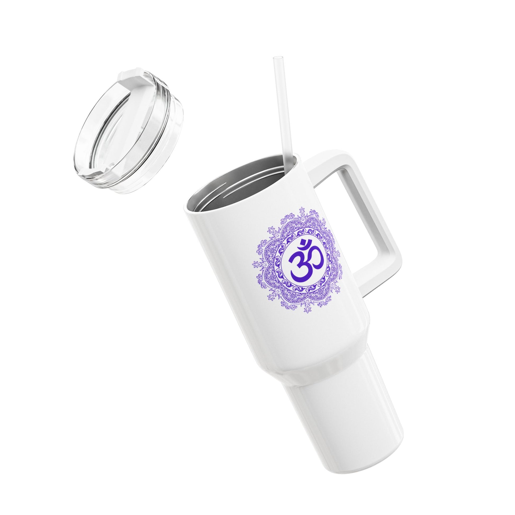 OM ZEICHEN MANDALA OHM SPIRITUELLES SYMBOL • Tumbler mit Henkel & Strohhalm • XXL Reisebecher 1,2L - YOGA SANTA