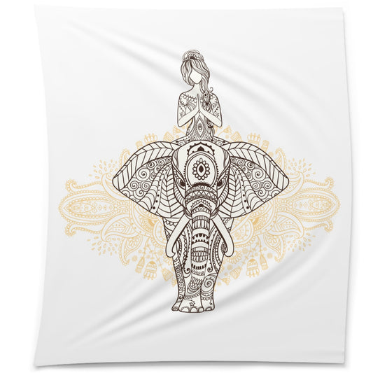 ELEFANT INDISCH MANDALA • Wandtuch • Wandttepich Schwarz Weiß • Wanddekor in v. Größen bis XXL