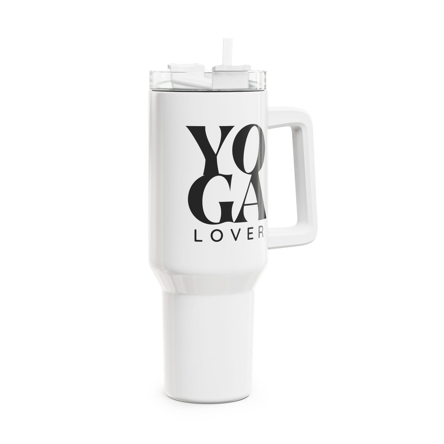 YOGA LOVER SCHRIFTZUG • Tumbler mit Henkel & Strohhalm • XXL Reisebecher 1,2L - YOGA SANTA