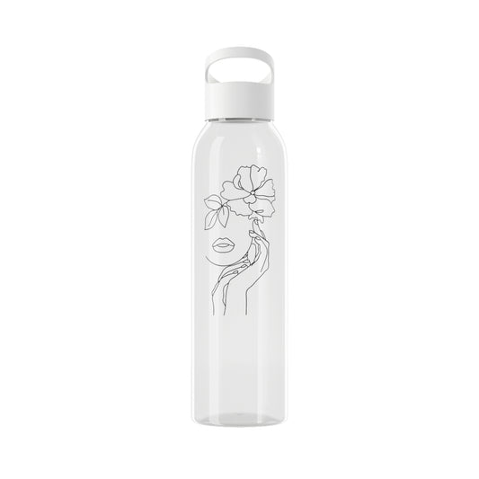 SCHÖNE FRAU mit BLUME ZEICHNUNG EINE LINIE • Kunstvolles Motiv Wasserflasche Sky 650 ml