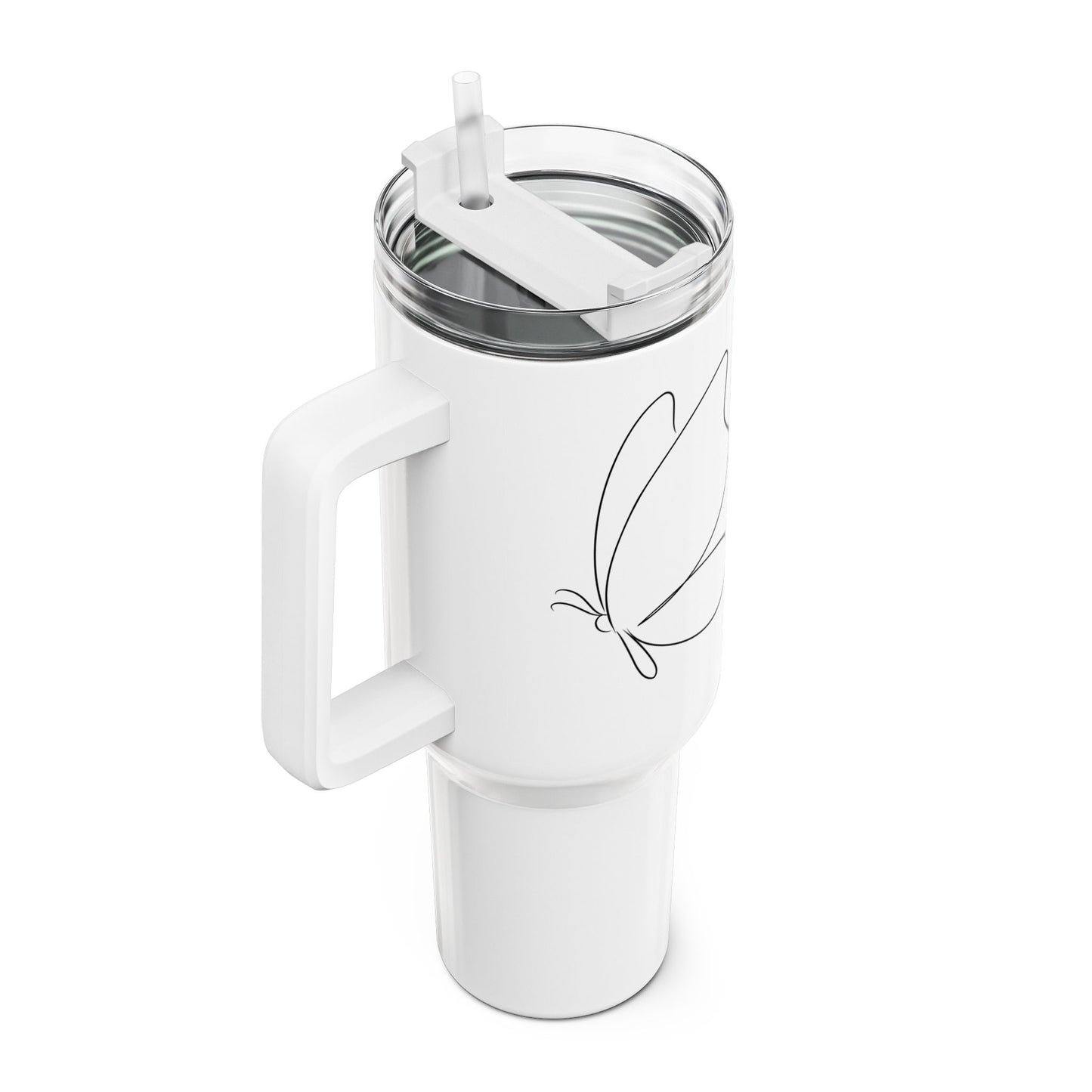 SCHMETTERLING EINE-LINIE-ZEICHNUNG minimalistisch • Tumbler mit Henkel & Strohhalm • XXL Reisebecher 1,2L