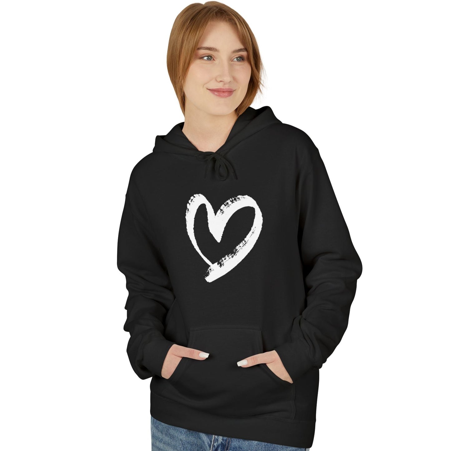 HERZ HERZCHEN HANDGEZEICHNETES DESIGN BILD MOTIV • Fleece Fitness Hoodie für Damen & Herren Kuschelpullover • Baumwolle 🌿