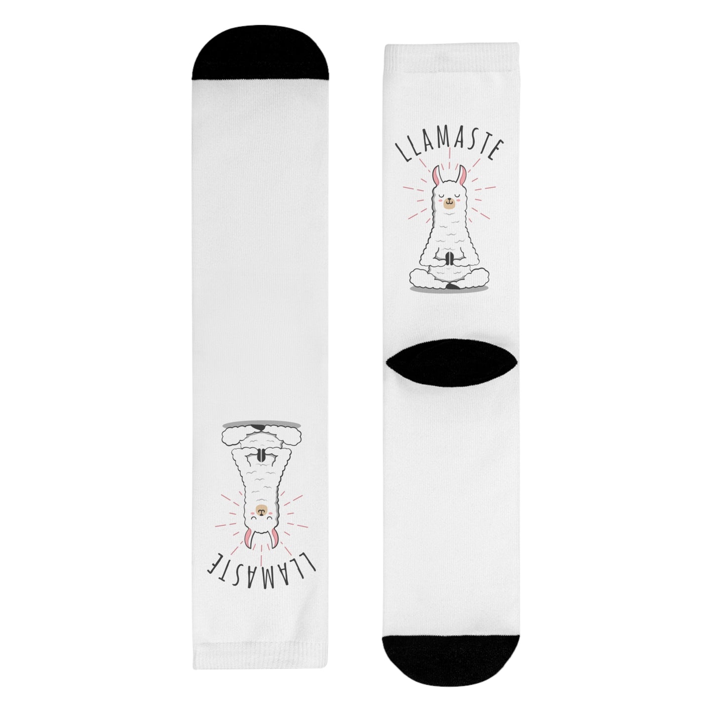 LLAMASTE LAMA NAMASTE SOCKEN COMIC ZEICHNUNG • HAPPY SOCKS Crew Socken Weiß mit Motiv