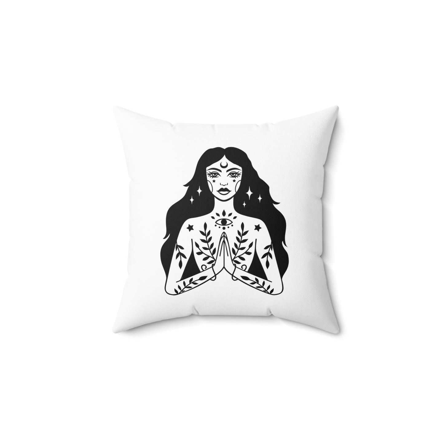 SCHÖNE FRAU ZEICHNUNG NAMASTE • Deko YOGA Kissen mit Reißverschluss Quadratisch Weiss